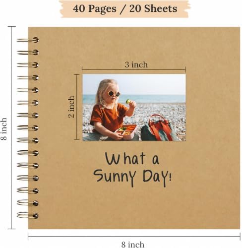 Scrapbook Photo Album 8"x8" 20 Sheets 40 Pages Hardcover Kraft Paper Khaki - Image 2