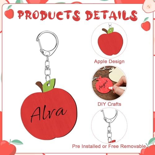 RattanView 24 Pcs Apple Craft Keychains DIY Keychain, 12 Styles - Image 3