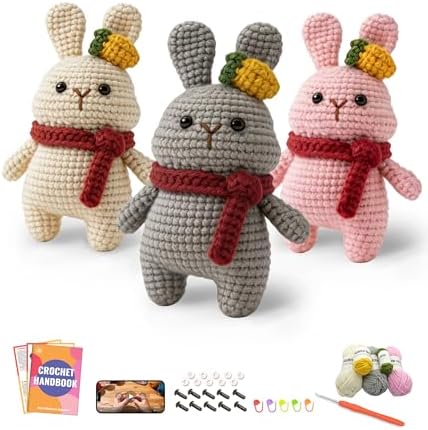 PAITIN Crochet Kit for Beginners Adults, Complete DIY Craft Yarn Kit with Step-by-Step Video Tutorials, Easy Handmade Art Projects Home Decor (Standing Bunny) by PAITIN