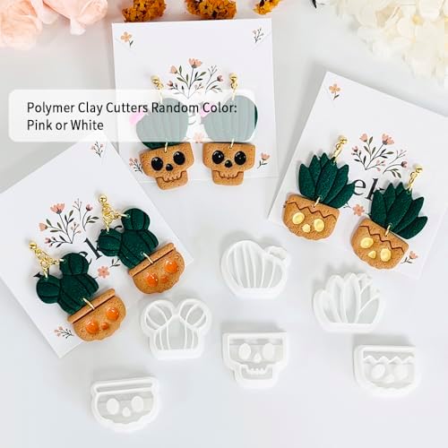 Xaekicr Halloween Cactus Polymer Clay Cutters – 6Pcs Skull Plant Clay Earring Cutters for DIY Halloween Jewelry – Cute Clay Tools for Polymer Clay Crafts - Image 2