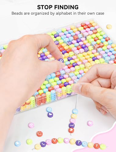 ARTDOT 1400 Pieces Letter Beads for Friendship Bracelets Making Kit, 28 Styles Assortment Jewelry Making Supplies Alphabet Beads Set with Cases Preppy Crafts Gifts, White Multicolor Box Packed - Image 3