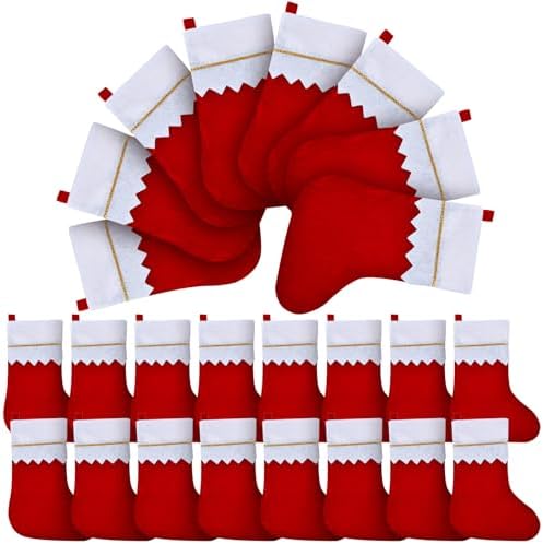 Skylety 24 Pcs Red Christmas Stockings Bulk Felt Hanging Ornaments - Image 5