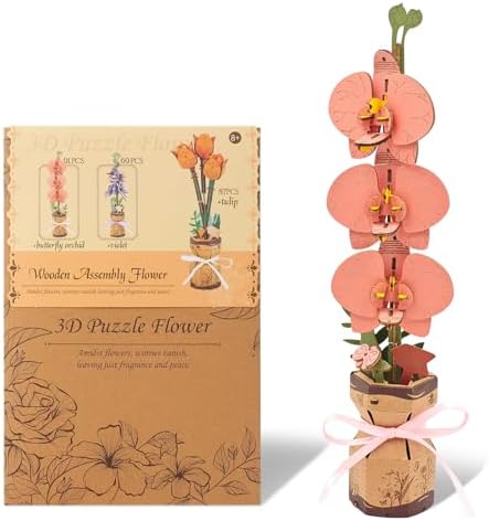 BUSOHA 3D Wooden Flower Puzzle for Adults - Orchid DIY Craft Kit by BUSOHA