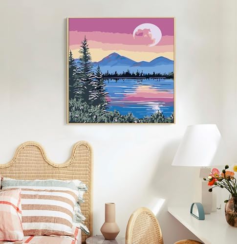 Offito Framed Paint by Numbers Kit for Adults Beginners, Moon Lake Mountain - Image 2