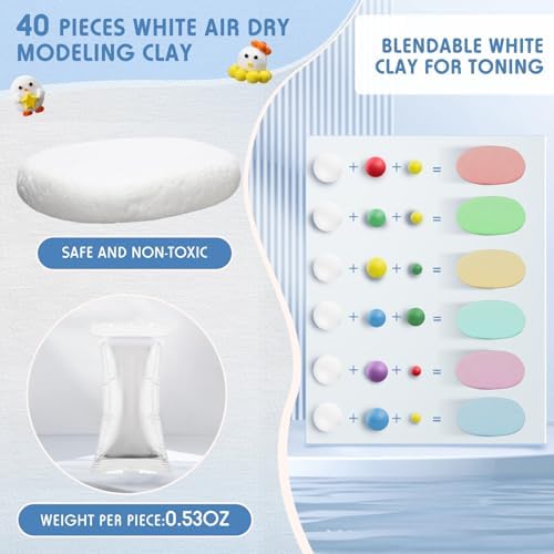 VioraWhite 40 Pcs 21 oz Air Dry Clay Bulk Modeling Clay,White - Image 2
