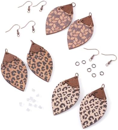 Elecrelive 3 Pairs Leopard Print Earrings Making Kits Brown Wooden Charms Leaf Pattern Wood Earring Blanks Oval Dangle Pendants with Jump Rings DIY Craft Jewelry - Image 7