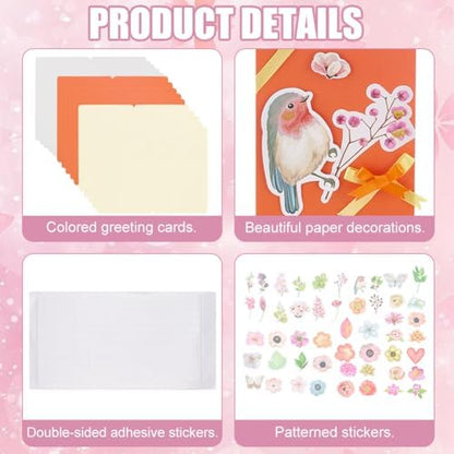 FREEBLOSS 15 Set Autumn Card Making Kit Garden Theme DIY Handmade Greeting Card Kit with Flower Stickers Envelopes Perfect for Creative Gift Cards for Birthday Wedding Congratulation - Image 3