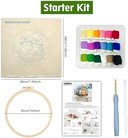 JOZYSH Punch Needle Embroidery Starter Kits for Beginners Cute Snow-White cat Curled up Comfortably on a Branch Adorned Hoops,Color Threads,Instructions and Needles,DIY Adults Embroidery (Cat) - Image 3