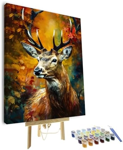 TUMOVO Paint by Numbers Kit for Adults Beginner - Majestic Deer with Antlers in Autumn Forest, Fall Foliage Landscape Painting by Numbers for Relaxation - 16x20 Inch(Framed) by TUMOVO