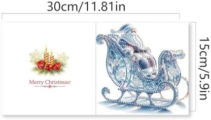 jinglinhh 6pcs Diamond Art Painting Winter Sleigh Christmas Tree Santa Claus Greeting Cards with Envelopes, DIY Card Making Kits for Adults, Diamond Art Postcards Holiday Cards Craft Gifts - Image 2