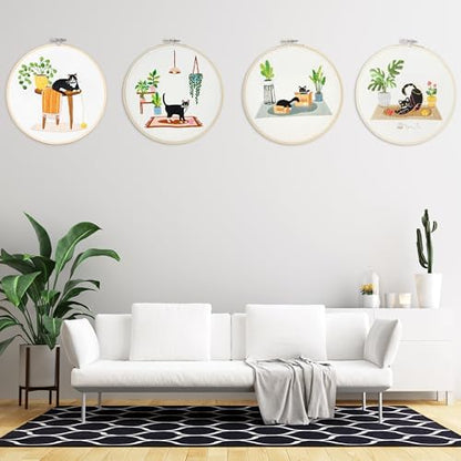Bonroy 4 Sets Embroidery Set for Beginners, Art Craft, Easy Sewing, Includes Embroidery Clothing, Pattern, Embroidery Hoop, Instruction Manual, Colorful Thread Stitch Set (Cat) - Image 6