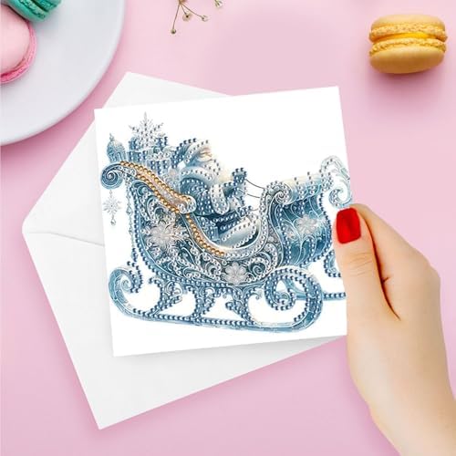 DIY Diamond Greeting Cards Set Christmas, 5D DIY Diamond Art Painting Greeting Card, DIY Christmas Card Making Kits for Family Friends Handmade Gift-#35-Ice Sled - Image 3