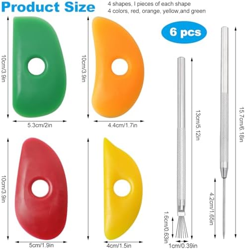 LUORNG 6PCS Pottery Ribs and Silicone Sculpting Tools Set 4 Silicone Pottery Ribs 2 Detail Needles for Clay Modeling Ceramic Shaping Detailing Suitable for Beginners Professionals - Image 2