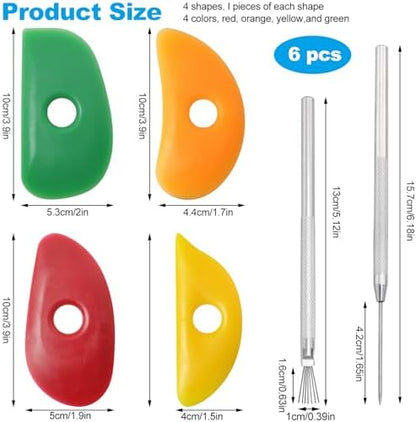 LUORNG 6PCS Pottery Ribs and Silicone Sculpting Tools Set 4 Silicone Pottery Ribs 2 Detail Needles for Clay Modeling Ceramic Shaping Detailing Suitable for Beginners Professionals - Image 2