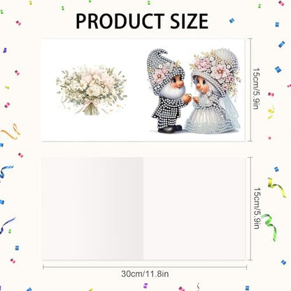 AiYuanzsh Set of 6 Gnome Diamond Painting Greeting Cards – 5D DIY Craft Kits for Handmade Bride and Groom Cards, Perfect for Wedding Gifts and Anniversaries - Image 3