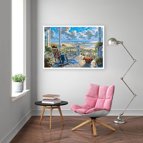 Clendo Landscape Paint by Numbers for Adults with Easel, Beach Adult Paint by Number Kits on Canvas, Framed DIY Color Oil Painting Acrylic Paints,Home Wall Decor 12x16inch - Image 4