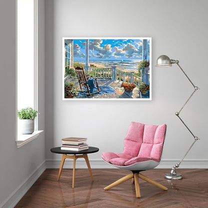 Clendo Landscape Paint by Numbers for Adults with Easel, Beach Adult Paint by Number Kits on Canvas, Framed DIY Color Oil Painting Acrylic Paints,Home Wall Decor 12x16inch - Image 4