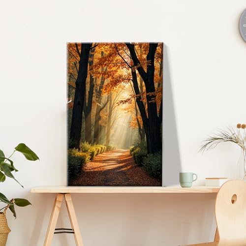 JOOZ Paint by Numbers Kit for Adults with Frame Forest Paint by Number with Easel Autumn Landscape Adult Paint by Number Kits Framed Canvas Tree Oil Painting Kits for Gift Home Wall Decor 8x12 Inch - Image 2