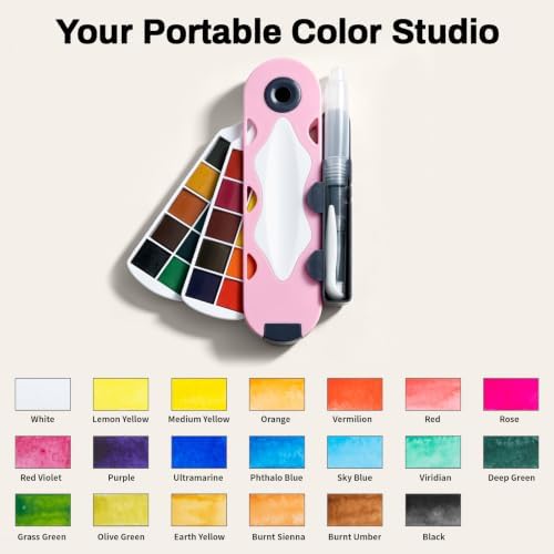 SEAMIART Mini Watercolor Paint Set Travel Watercolor Kit w Water Brush - Image 3