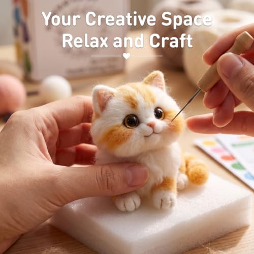 DIY Needle Felting Kit Cute Fluffy Napoleon Munchkin Cat – Needle Felting Starter Kit with Fiber Roving, Needles, Felting Pad & Instructions | Felted Cat Kit for Beginners Adults | DIY Craft Gift - Image 7