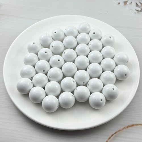 40pcs Acrylic Round Beads for Crafts 20mm Resin Candy Color Spacer Beads with Hole for Jewelry Making Sewing Crafts Decoration Necklaces Bracelets Earrings Supplies(White) - Image 2