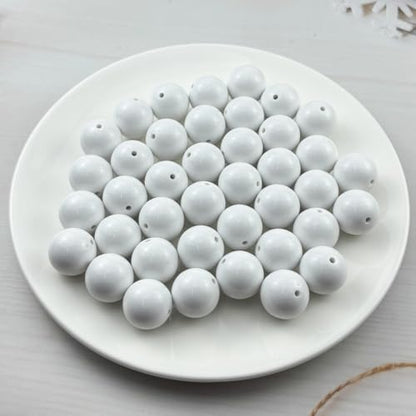 40pcs Acrylic Round Beads for Crafts 20mm Resin Candy Color Spacer Beads with Hole for Jewelry Making Sewing Crafts Decoration Necklaces Bracelets Earrings Supplies(White) - Image 2