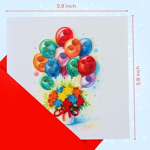 Quilling Cards, handmade card, quilled cards with Dedicated Paper, quilling birthday cards for women or all occasions: Mother's day, Greeting card, Birthday... daisy bouquet (Flowers with dragonfly) (Flying balloons) - Image 4