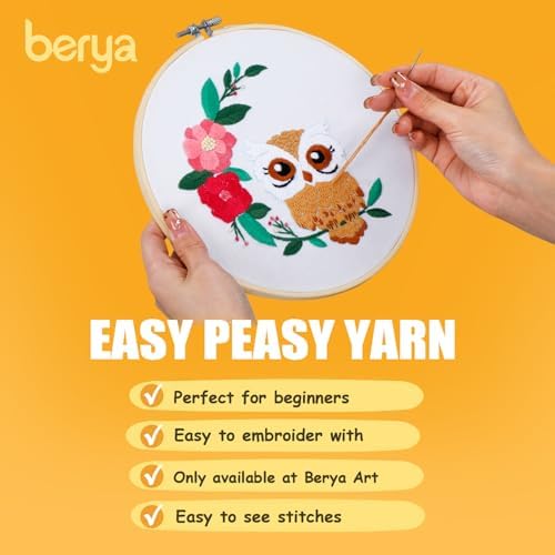 BERYA Owl Embroidery Kit, Embroidery Kit for Adult, Owl Pattern Practice Kit, Including Video Step by Step Instructions, Embroidery Hoop, Cloth, Needles and Thread for DIY Craft Lover (BEO013) - Image 6
