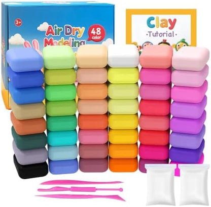 48 Colors Air Dry Modeling Clay with Bonus 2 White, Ultra Light Molding Clay Kit & Tools Gift Set for Kids Boys Girls, Soft Non-Sticky Magic Clay for Art Crafts by YokumioLLC