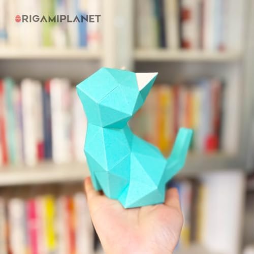 3D Origami Paper Craft Kit, Moonlit Kitten Cute DIY Pre-Cut Animal Papercraft Model for Beginners, Fun Handmade Home Decoration Gift for Adults & Teens-Green - Image 4