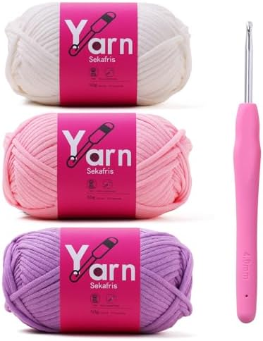 Beginner Yarn for Crocheting Cotton Crochet Yarn #4 Mixed Colors by Sekafris