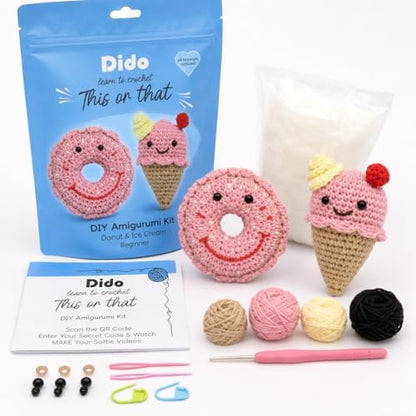 Crochet Kit for Beginners, Donut or Ice Cream Amigurumi Crochet Starter Kit by Unknown