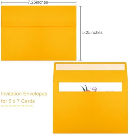 50 Packs Yellow 5x7 Envelopes 5x7, Fade Bright Yellow Color Envelopes Self Seal for Weddings, Photos, Greeting Cards, Mailing - Image 2