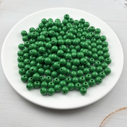 200pcs Acrylic Round Beads for Crafts 10mm Resin Candy Color Spacer Beads with Hole for Jewelry Making Sewing Crafts Decoration Necklaces Bracelets Earrings Supplies(Dark Green) - Image 2