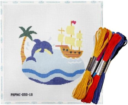 Howie's Needlepoint Beach Needlepoint Kits for Adults & Beginners, 18 Mesh Printed Needlepoint Canvas, Stamped Patterns Canvas Starter Kits(Special Summer,6"x 6") by HowiesNeedlepoint