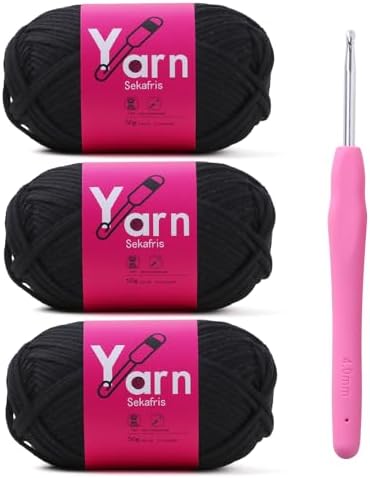 Beginner Yarn for Crocheting Cotton Crochet Yarn #4 Black by Sekafris