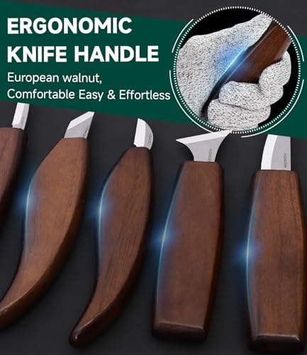 Wood Carving Kit, 30Pcs Wood Carving Tools Set with Leather Storage Bag, Deluxe Whittling Kit, 9 Wood Carving Knives 5 Chisels 4 Blocks (30-Piece Leather Bag Set) - Image 3