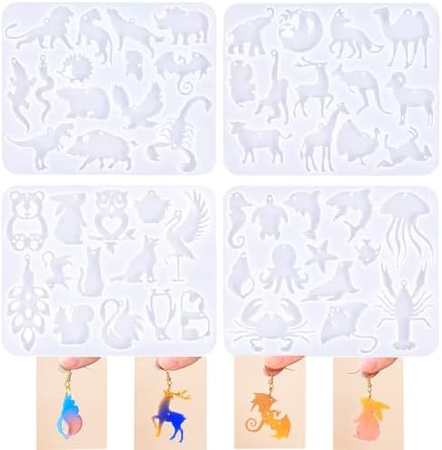 4 Piece Resin Earring Molds，53 Animal Shapes UV Resin Molds with Holes for Keychain Making Cats Dogs Bears Silicone Molds for Earring Necklace Pendant Jewelry Craft Supplies DIY Art Gift by Unknown