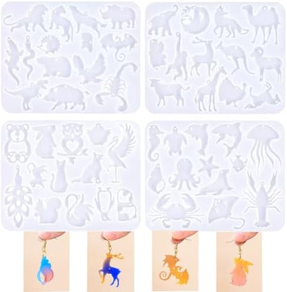 4 Piece Resin Earring Molds，53 Animal Shapes UV Resin Molds with Holes for Keychain Making Cats Dogs Bears Silicone Molds for Earring Necklace Pendant Jewelry Craft Supplies DIY Art Gift by Unknown