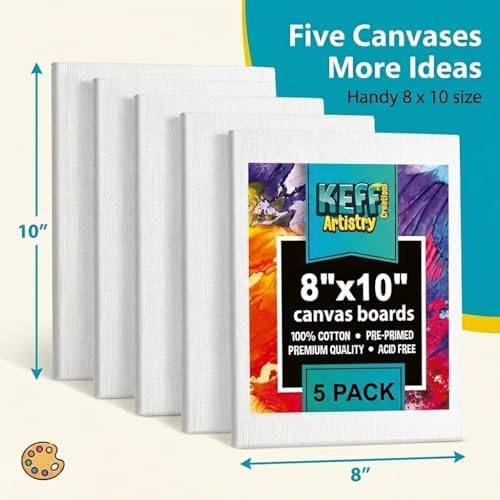KEFF Canvas for Painting - 5-Pack 8x10 Canvas Value Pack - 100% Cotton Triple Primed Small Canvases for Painting. Mini Canvases Bulk Set for Acrylic, Oil, Watercolor&Tempera - Art Supplies for Adults - Image 2