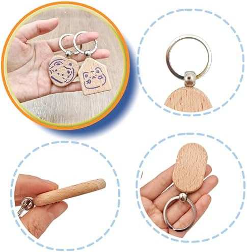 YOZIEMQ 30PCS Wood Engraving Blanks Key Chain，Wood Keychain Blanks，Assorted Unfinished Wooden Key Tag Key Ring for DIY Gift Crafts Christmas Ornaments Laser (30) - Image 7