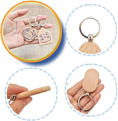 YOZIEMQ 30PCS Wood Engraving Blanks Key Chain，Wood Keychain Blanks，Assorted Unfinished Wooden Key Tag Key Ring for DIY Gift Crafts Christmas Ornaments Laser (30) - Image 7