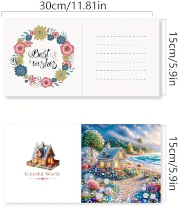 jinglinhh 6pcs Dream House Seaside Diamond Art Painting Greeting Cards with Envelopes, DIY Card Making Kits for Adults, Diamond Art Postcards Holiday Cards Craft Gifts - Image 2
