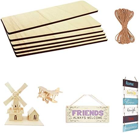 Unfinished Wood Sign Blank Rectangle Hanging Wooden Plaque DIY Craft Project Wood Sign with Rope Door Wall Art (15.7 x 4.7 x 0.2 in, 6-Pack) by Unknown