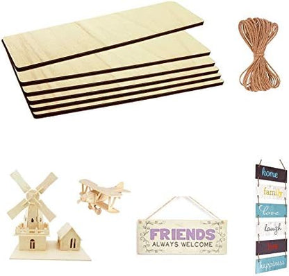 Unfinished Wood Sign Blank Rectangle Hanging Wooden Plaque DIY Craft Project Wood Sign with Rope Door Wall Art (15.7 x 4.7 x 0.2 in, 6-Pack) by Unknown
