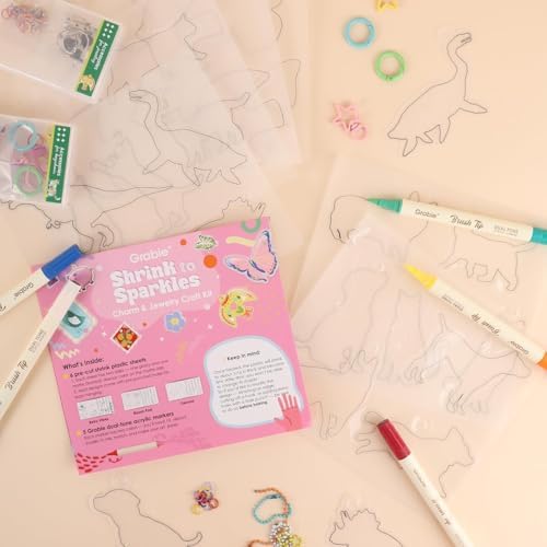 Grabie Shrink Art Craft Kit of 25+ Shapes, Markers & Charms, Paws & Wings - Image 2