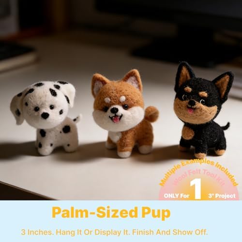 MeowPick Needle Felting Kit, Wool Felting Kit for Beginners Adults, 3 Inch Cute Dog Needle Felting Tools Set, Complete Felting Supplies, DIY Craft for Keychain Car Ornament Gift (WhiteSpotted) - Image 6