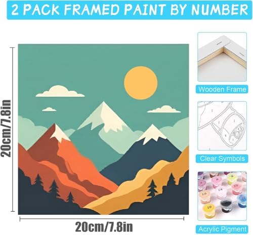 4 Pack Framed Paint by Numbers Kit for for All Ages Adults & Beginner and Kids, Easy Sunset Landscape Paint by Number with Canvas Paints Brushes, Acrylic Oil Painting Arts Crafts for Decor 8 x 8 Inch - Image 2