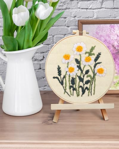 ERKOON Punch Needle Kit Beginners Adults, DIY Easy Flower Embroidery Set for Starter Art Craft, Needling Punching Project with Patterns, Tools, Yarns, Hoop, Instruction (Daisy) - Image 6