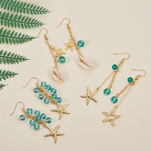 SUNNYCLUE 1 Box 8 Pair Starfish Cowrie Shell Dangle Earring Making Kit Jewelry Making Supplies Beading Starter Kits for Beginner Adults, Fish Hook, Ocean Beach Theme, Instruction - Image 4